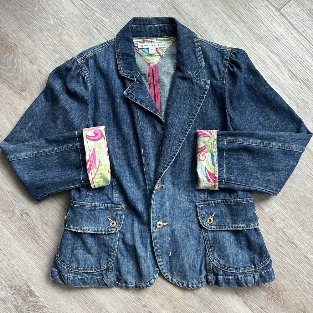 Tommy Hilfiger Jacket‎ Womens 12 Y2K Jean Jacket Flip Cuffs 100 Cotton